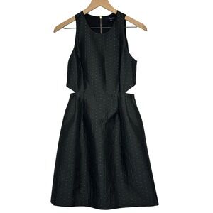 Madewell‎ Dress Fit & Flare Party Womens 0 Black Metallic Dot Jacquard Cutout